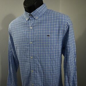 Vineyard Vines Whale Shirt Mens Medium Slim Fit Blue Gray Gingham Long Sleeve
